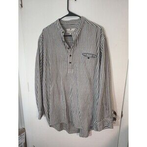Lee Valley Shirt Mens XL Blue White Stripe Grandad Collar Cotton Ireland